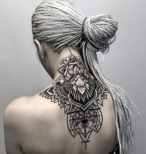 Temporary Floral Tattoos Adults for Women Temporary Neck Long Lasting Temp Realistic Fake Unique Tattoo Mandala Body flowers Sticker Women Real Looking Fake Tatoos (geometry)