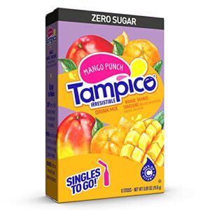 tampico singles to go drink mix packets, mango punch, zero sugar, low calorie, 100% dv of vitamin c per serving, convenient, on-the-go water enhancers, 6 sticks, pack of 1