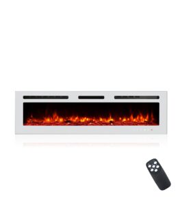 ergosoft extra-thin electric fireplace 4inch thickness, wall-mounted&recessed fireplace, adjustable flame and heat with remote control and touch screen, 750-1500w, 60inch, white
