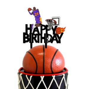 acrylic basketball happy birthday cake topper, basketball themed birthday party cake decoration, basketball party favor for basketball fans