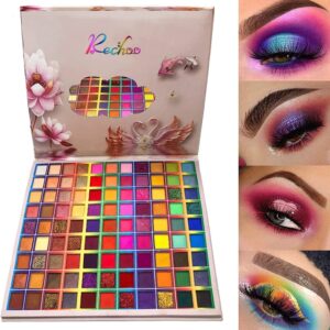 Rechoo 99 Colors Eyeshadow Palette, Rainbow Colors Fusion Eyeshadow Palette, Professional Matte Glitter Makeup Pallet, Colorful Powder Long Lasting Eye Shadow