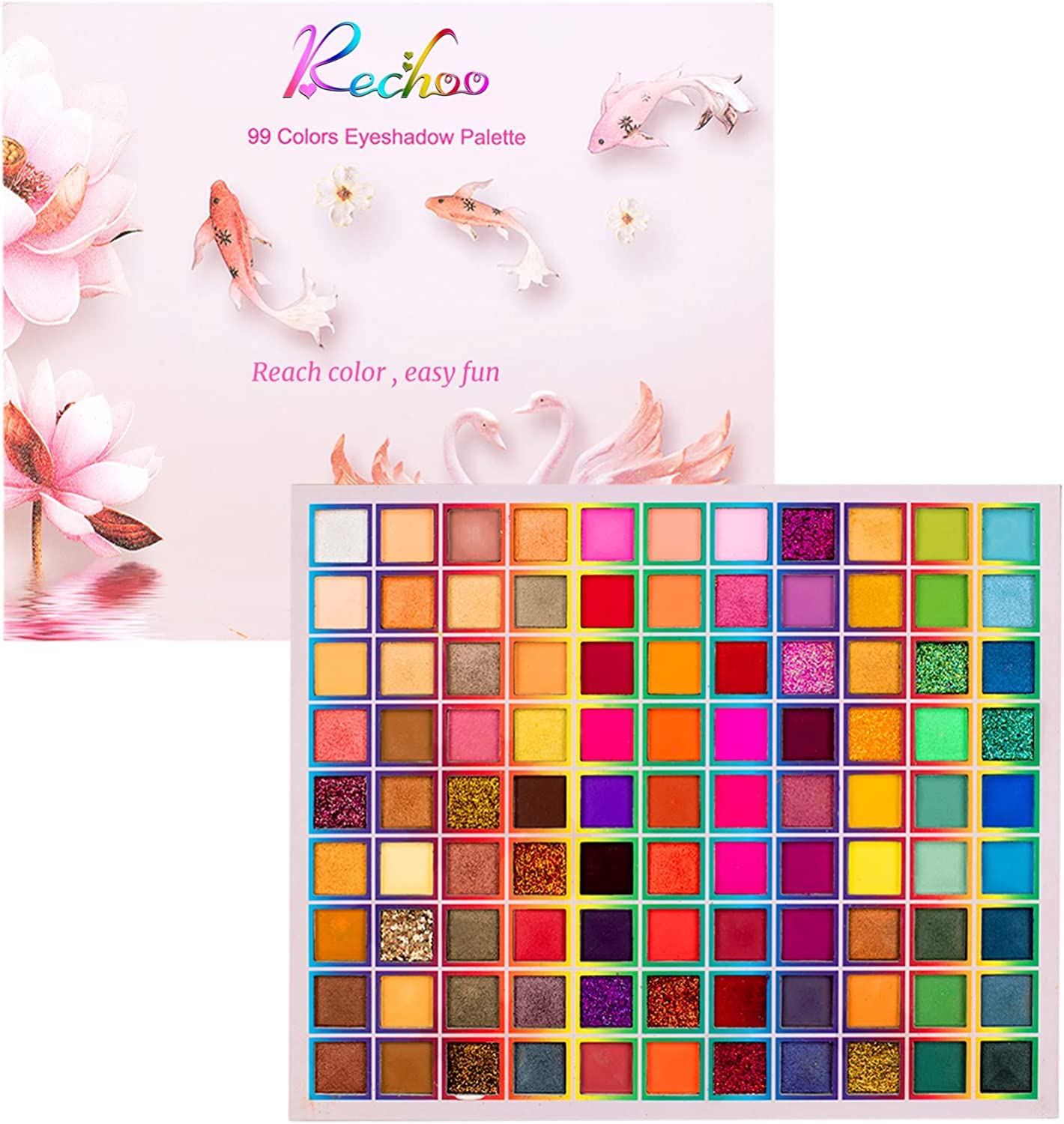 Rechoo 99 Colors Eyeshadow Palette, Rainbow Colors Fusion Eyeshadow Palette, Professional Matte Glitter Makeup Pallet, Colorful Powder Long Lasting Eye Shadow