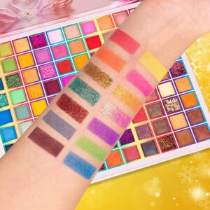 Rechoo 99 Colors Eyeshadow Palette, Rainbow Colors Fusion Eyeshadow Palette, Professional Matte Glitter Makeup Pallet, Colorful Powder Long Lasting Eye Shadow