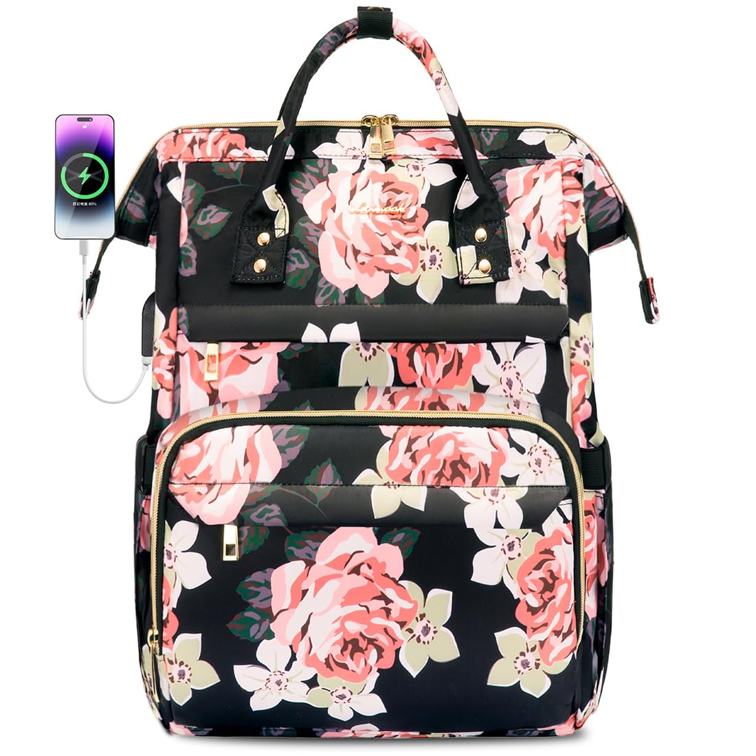 LOVEVOOK Laptop Backpack for Women,15.6 Inch Professional Womens Travel Backpack Purse Computer Laptop Bag Nurse Teacher Backpack,Waterproof Work Bags Carry on Back Pack with USB Port,Light Pink Rose