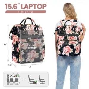 LOVEVOOK Laptop Backpack for Women,15.6 Inch Professional Womens Travel Backpack Purse Computer Laptop Bag Nurse Teacher Backpack,Waterproof Work Bags Carry on Back Pack with USB Port,Light Pink Rose