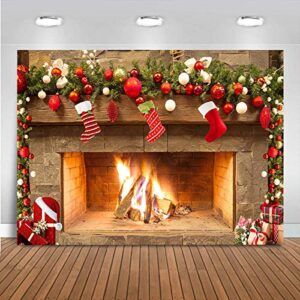 Mocsicka Christmas Fireplace Theme Backdrop for Photography Xmas Tree Sock Gift Family Party Decorations Wallpaper Winter Christmas Birthday Holiday Banner Studio Booth (7x5ft)