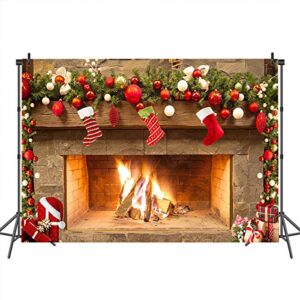 Mocsicka Christmas Fireplace Theme Backdrop for Photography Xmas Tree Sock Gift Family Party Decorations Wallpaper Winter Christmas Birthday Holiday Banner Studio Booth (7x5ft)