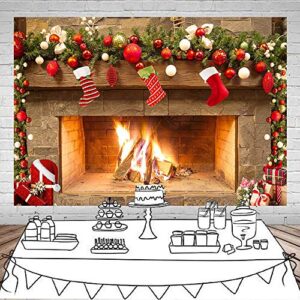 Mocsicka Christmas Fireplace Theme Backdrop for Photography Xmas Tree Sock Gift Family Party Decorations Wallpaper Winter Christmas Birthday Holiday Banner Studio Booth (7x5ft)