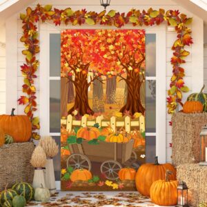 thanksgiving decoration photo backdrop fall maple trees door cover harvest background for thanksgiving fall harvest party decoration supplies, 6 x 3 feet