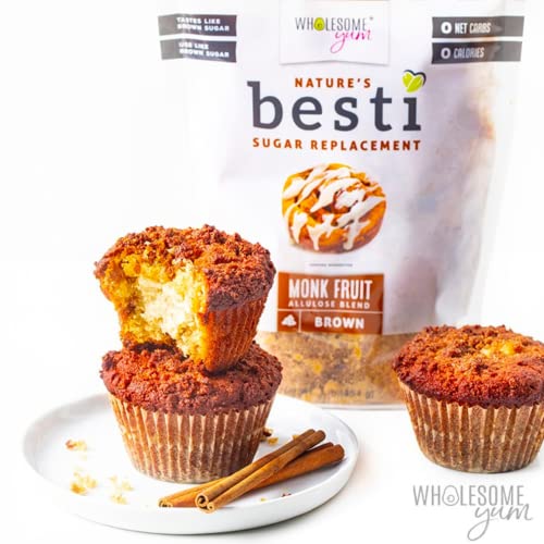 Wholesome Yum Besti Natural Brown Sugar Substitute - Brown Monk Fruit Sweetener Blend With Allulose (No Erythritol) - Keto, Non GMO, Zero Carb, Zero Calorie, Sugar Free, No Aftertaste (1 lb)