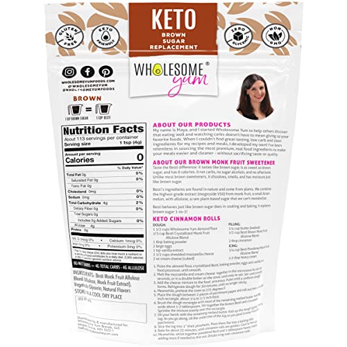 Wholesome Yum Besti Natural Brown Sugar Substitute - Brown Monk Fruit Sweetener Blend With Allulose (No Erythritol) - Keto, Non GMO, Zero Carb, Zero Calorie, Sugar Free, No Aftertaste (1 lb)