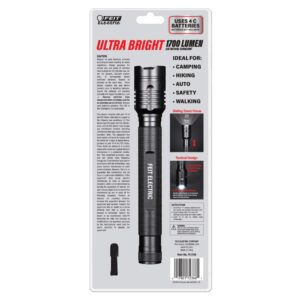 Feit Electric LED Tactical Flashlight - Aluminum Alloy - Zoomable Strike Bezel; Illuminate up to 1,000 feet - Adjustable Brightness 600 to 1700 Lumen | Requires 4-C Batteries