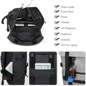 FANDARE Roll-top Backpack Expandable Daypacks Anti-Theft Rucksack Lightweight Knapsack Field Pack for Men Women Outdoor Travel Hiking Camping Campus Black