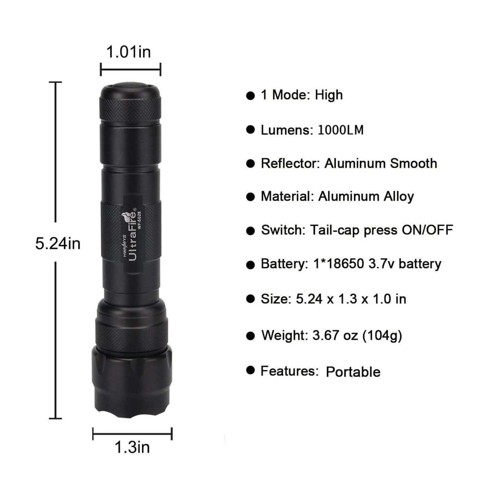 ULTRAFIRE WF-502B Tactical Flashlight with Holster, Single Mode 1000 Lumens LED Flashlight with Duty Belt Holster, Bright Small EDC Flashlight with Torch Case Holder Pouch (Battery Not Included)