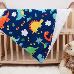 cloele baby minky blanket - dinosaur ultra soft infant blanket 30 x 40 inch - plush double layer fleece boys blanket with dotted backing for newborns toddler bed throw blanket baby receiving blanket