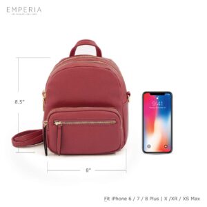 Emperia Klara Small Faux Leather Mini Backpack Casual Daypack 3 Way Carry Lightweight Rucksack Convertible for Women Red