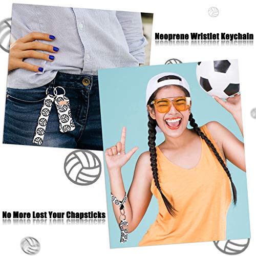 20 Pcs Volleyball lipstick Holder Keychains Lanyard Set, Include Lipstick Holder Keychains Volleyball Pattern Sport Theme Portable Lipstick Holder and Wristlet Keychain Lanyard for lipstick(White)