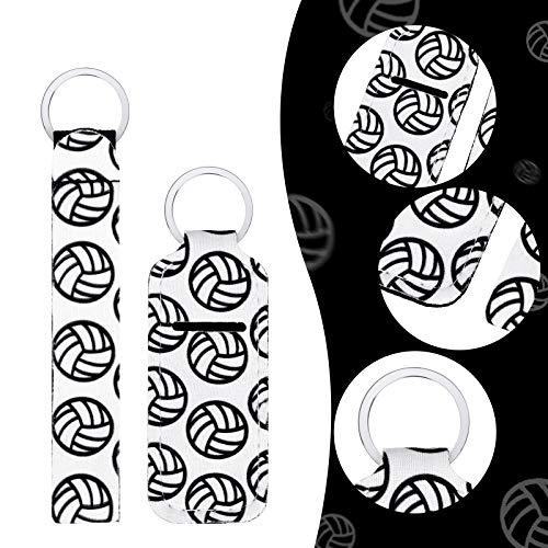 20 Pcs Volleyball lipstick Holder Keychains Lanyard Set, Include Lipstick Holder Keychains Volleyball Pattern Sport Theme Portable Lipstick Holder and Wristlet Keychain Lanyard for lipstick(White)