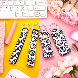 20 Pcs Volleyball lipstick Holder Keychains Lanyard Set, Include Lipstick Holder Keychains Volleyball Pattern Sport Theme Portable Lipstick Holder and Wristlet Keychain Lanyard for lipstick(White)