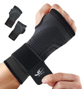 hirui 2-pack wrist brace wrist wraps, hand compression sleeves with wrist straps support for fitness weightlifting mtb tendonitis carpal tunnel arthritis pain relief (black, medium)