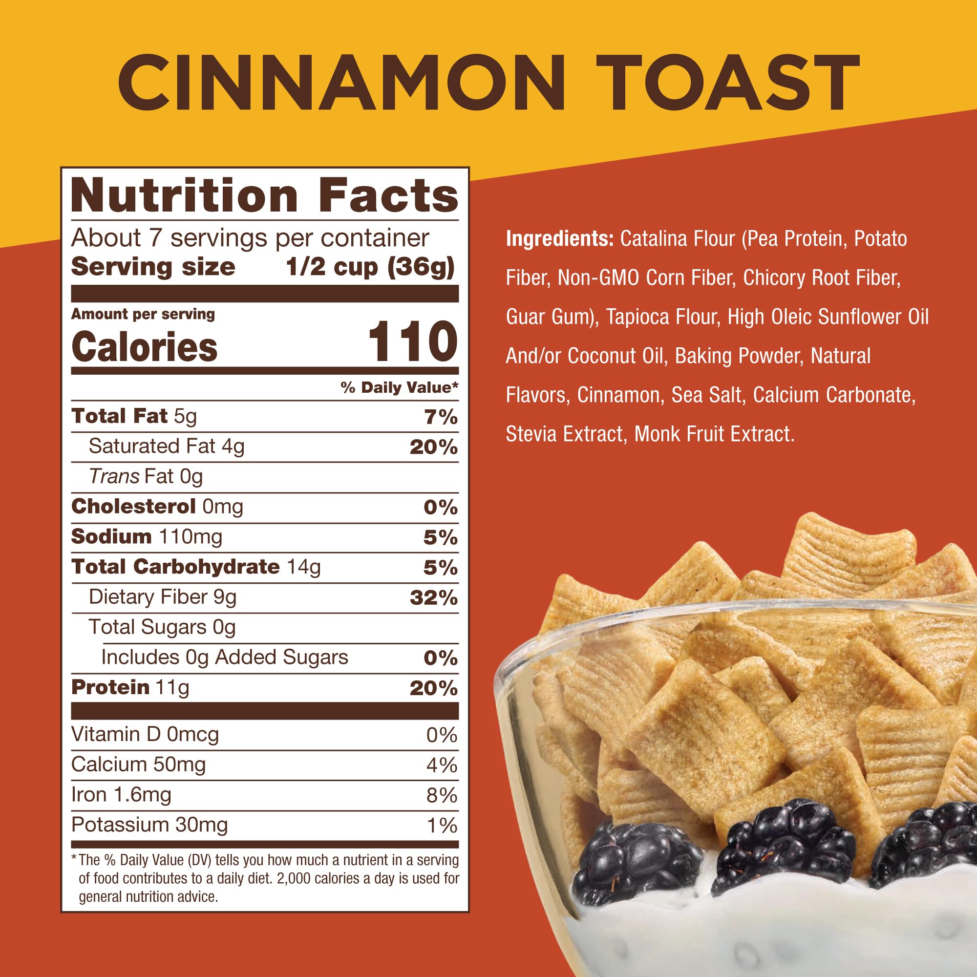 Catalina Crunch Cinnamon Toast Cereal 4 Pack | Low Carb, Sugar Free, Gluten Free | Keto Snacks, Vegan, Plant Based Protein