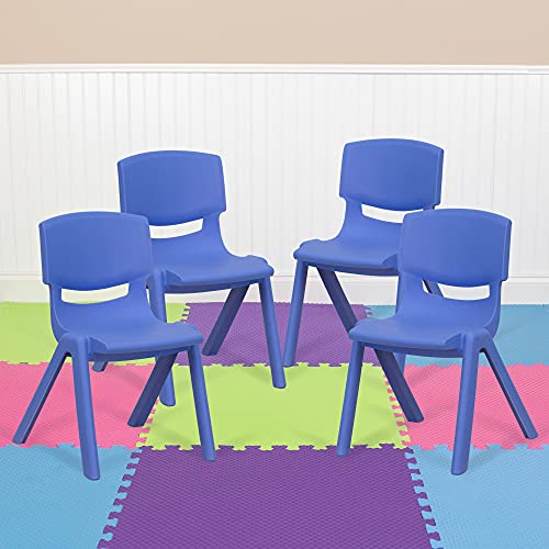 Flash Furniture 4 Pack Blue Plastic Stackable School Chair with 12'' Seat Height