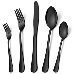 homikit 20-piece black silverware flatware set for 4, stainless steel eating utensils cutlery includes knives/spoons/forks, tableware for home restaurant party, shiny mirror polished, dishwasher safe