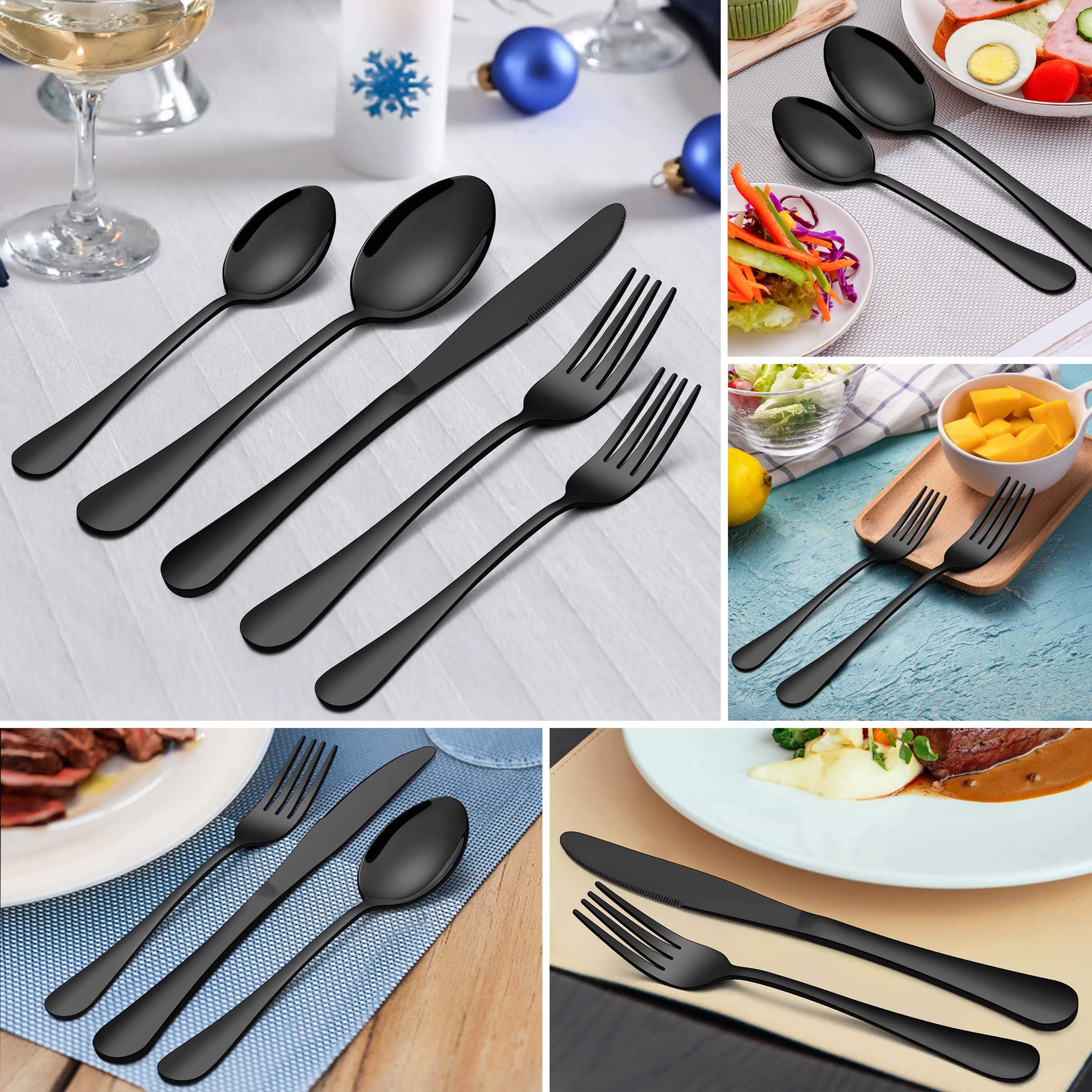 Homikit 20-Piece Black Silverware Flatware Set for 4, Stainless Steel Eating Utensils Cutlery Includes Knives/Spoons/Forks, Tableware for Home Restaurant Party, Shiny Mirror Polished, Dishwasher Safe