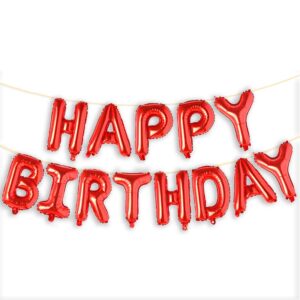 16 inch red happy birthday balloons banner, aluminum foil letters happy birthday balloon for birthday decorations party supplies