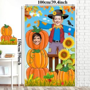 Blulu Thanksgiving Photography Backdrop Pumpkin Photo Background Fall Harvest Decoration Large Scarecrow Background Autumn Party Supplies with 6 m Rope, 59 x 39.4 Inch