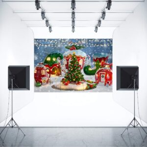 Aperturee 7x5ft Christmas Candy House Photography Backdrop Whoville Decoration Winter Snow Pine Tree Xmas Tree Snowflake Lollipop Background Newborn Baby Shower Photo Studio Booth Prop Banner