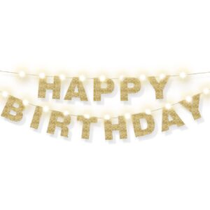 happy birthday letters banner gold happy birthday garland decoration and 9.8 feet copper wire lights birthday banner lights string for birthday party decor home office decor