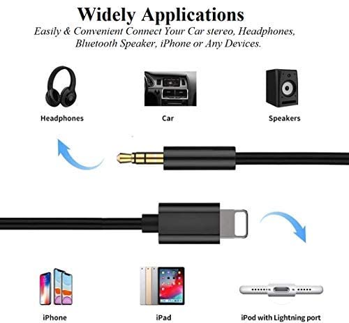 Aux Cord for iPhone, Apple MFi Certified Lightning to 3.5mm Aux Cable for Car Compatible for iPhone 14 13 12 11 Pro Max XS XR X 8 7 6 iPad iPod to Car Home Stereo Speaker Headphone, 3.3FT Black