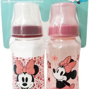 Cudlie Disney Baby Girl 11 oz Pack of 2 Baby Bottles, Minnie Mouse