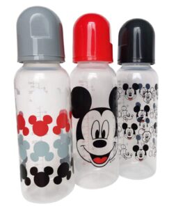cudlie disney baby boy mickey mouse 9 oz pack of three baby bottles, mickey faces