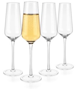 luxbe - champagne crystal flutes glasses, set of 4 - modern elegant sparking wine glasses, hand blown - good for wedding, anniversary, christmas - 12oz / 350ml