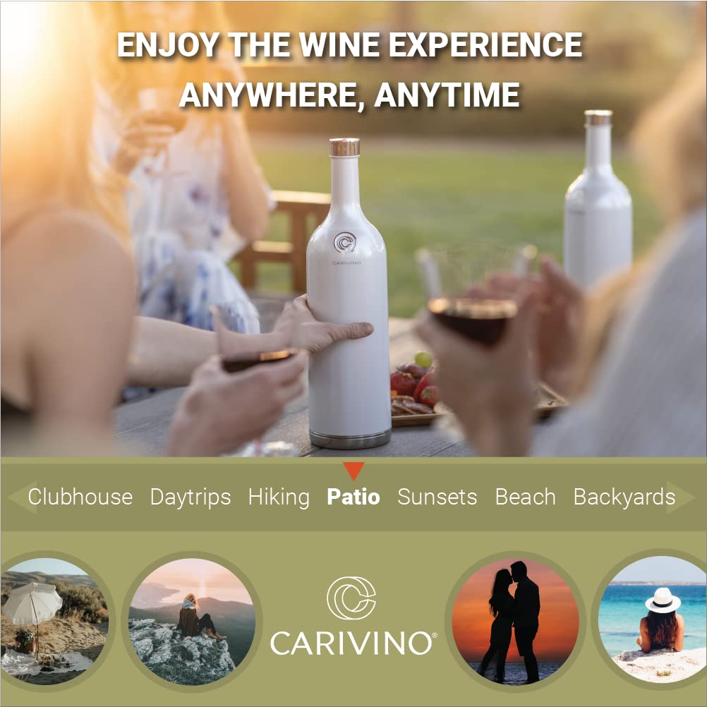 Carivino - All-in-One Insulated Wine Bottle with Built-In Wine Aerator. Includes Ceramic Coated Vacuum Insulation with 2 Tritan Wine Glasses & Corkscrew. Unique Wine Gift, 750mL, Metallic Tramonto Red