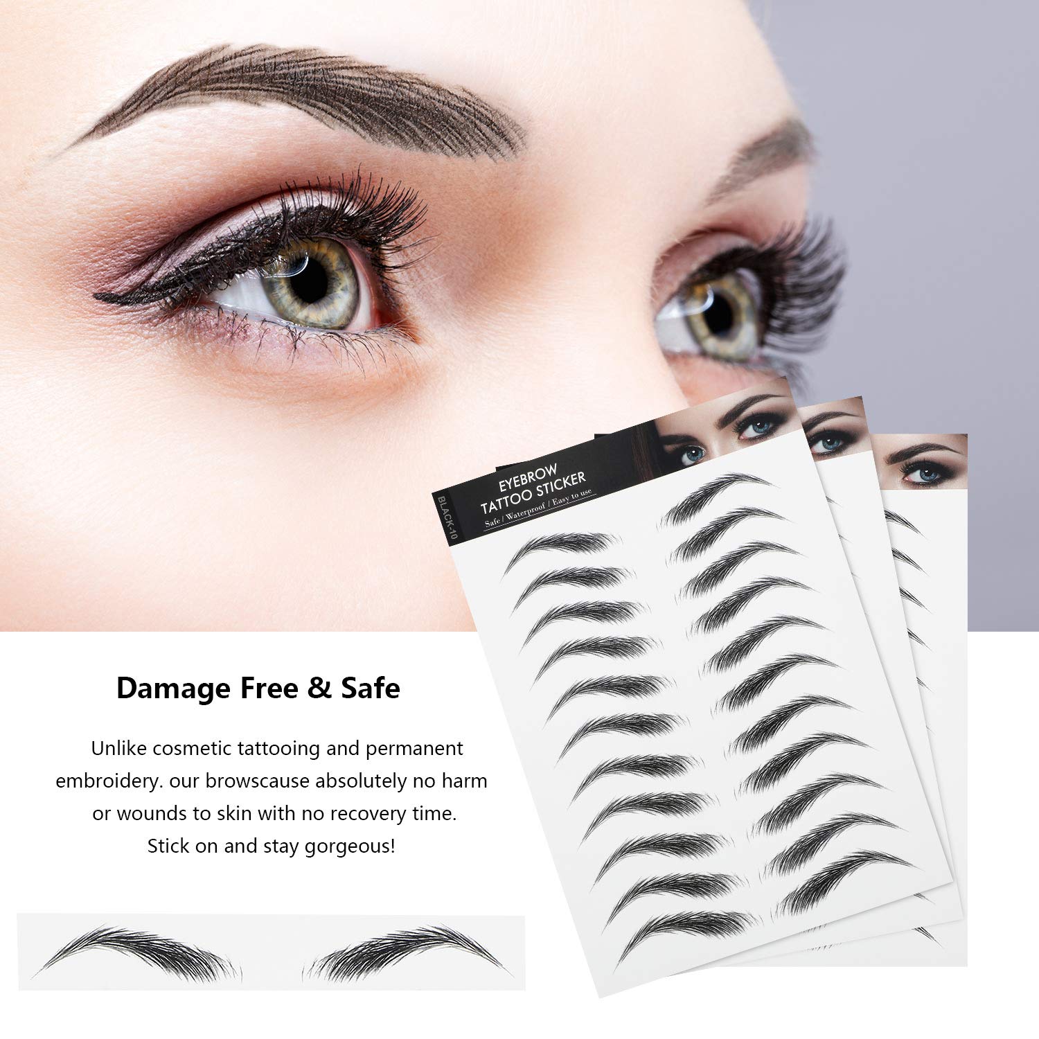 12 Sheets 108 Pairs Hair Like Waterproof Eyebrow Tattoos Stickers Temporary Eyebrow Tattoos Instant Transfer Brows Peel off Fake Eyebrow Sticker Authentic Eyebrow for Women and Girls(Classic Style)