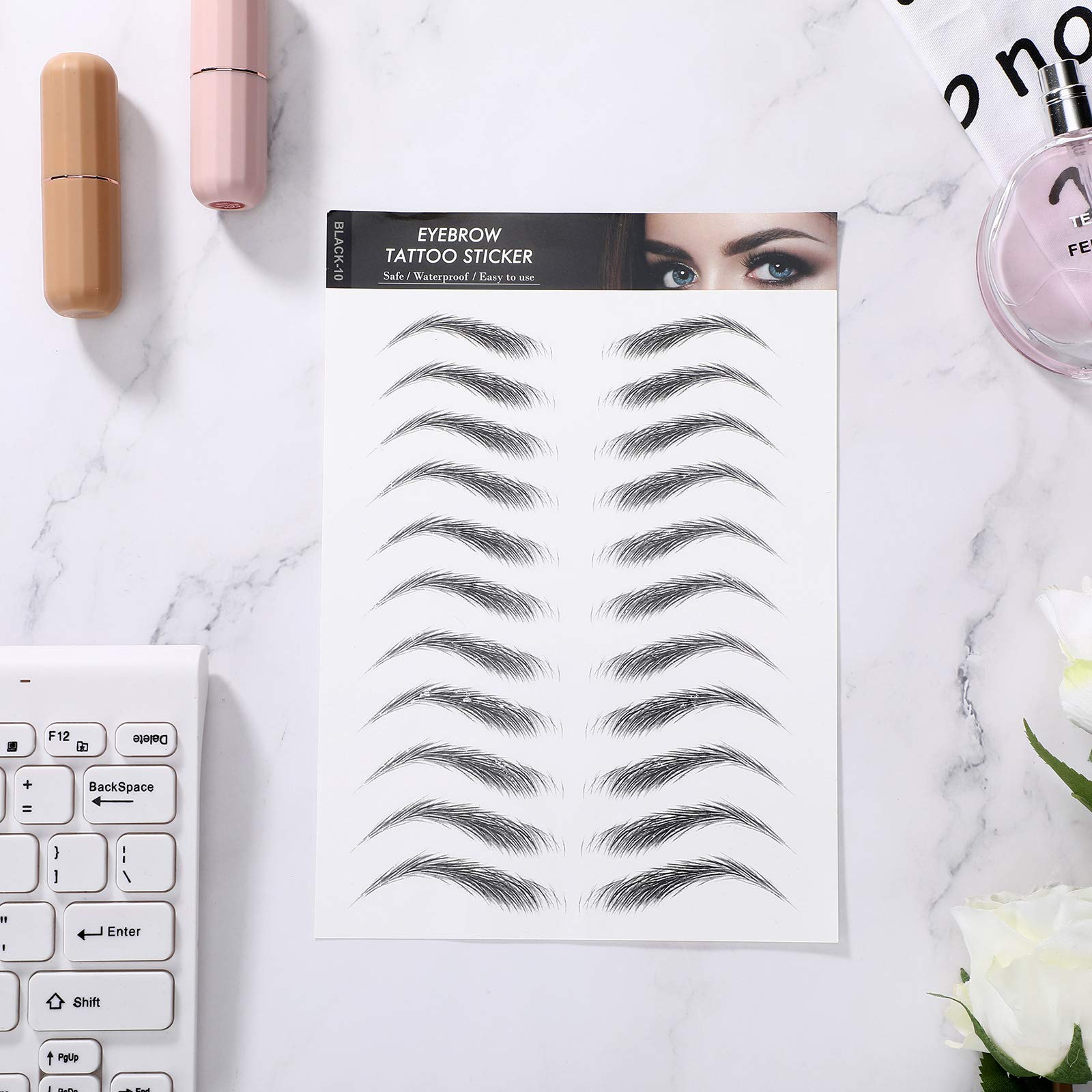 12 Sheets 108 Pairs Hair Like Waterproof Eyebrow Tattoos Stickers Temporary Eyebrow Tattoos Instant Transfer Brows Peel off Fake Eyebrow Sticker Authentic Eyebrow for Women and Girls(Classic Style)