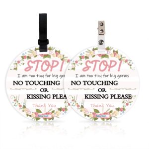 No Touching Newborn Baby Car Set Sign or Stroller Tag, Do Not Touch Baby Sign for Baby Girl, Baby Preemie No Touch Safety Sign with Hanging Straps and Clip (2 Pack Set)