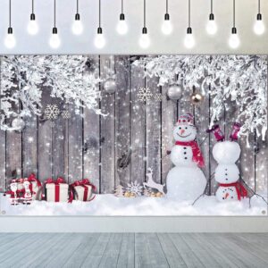 fabric wood winter snowman backdrop for photography - merry christmas new year party photography props, 72.8 x 43.3 inch