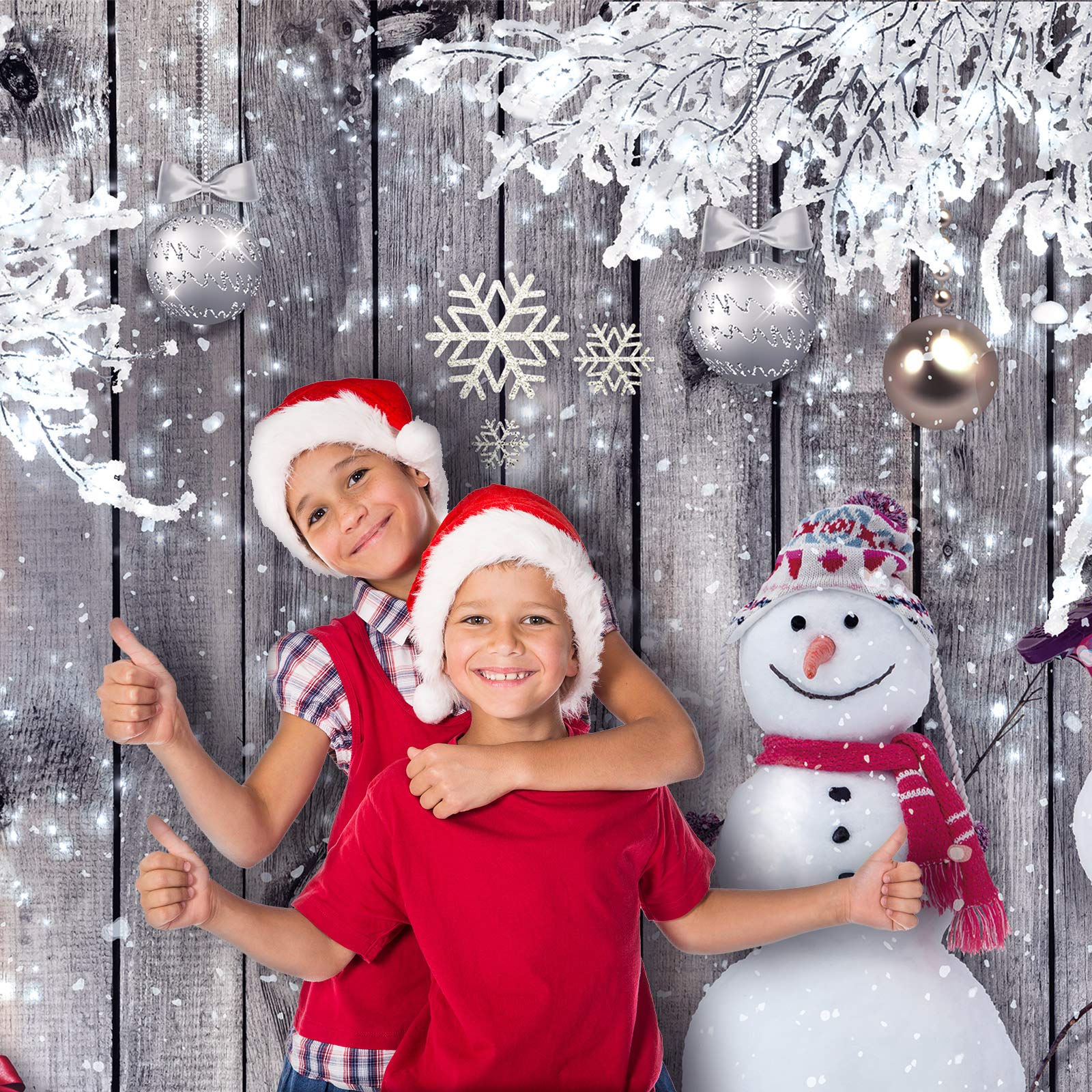 Fabric Wood Winter Snowman Backdrop for Photography - Merry Christmas New Year Party Photography Props, 72.8 x 43.3 Inch