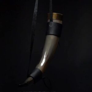 Genuine Handcrafted 18oz, Natural Viking Drinking Horn with Leather Shoulder Strap for Beer Wine Ale and Mead Champagne (Leather starp)