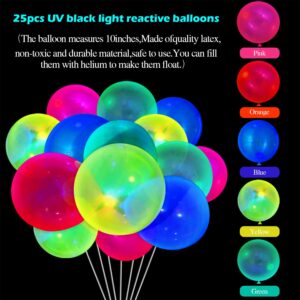 31 Pieces Glow Neon Party Supplies UV Reactive Set Fluorescent Hanging Paper Fans Black Light Glow Balloons Neon Paper Fans and Balloons Party Decorations for Glow Parties Birthdays Weddings