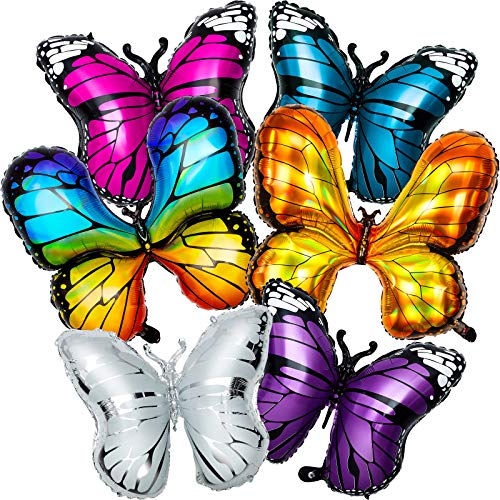 6 Pcs Butterfly Balloons Butterfly Birthday Party Decorations Butterfly Foil Balloons Butterfly Theme Balloon Butterfly Baby Shower Decoration for Girl Party Birthday Baby Shower Wedding, 6 Colors