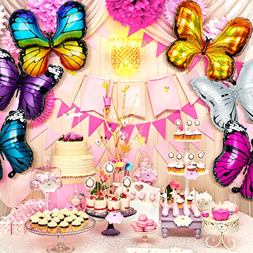 6 Pcs Butterfly Balloons Butterfly Birthday Party Decorations Butterfly Foil Balloons Butterfly Theme Balloon Butterfly Baby Shower Decoration for Girl Party Birthday Baby Shower Wedding, 6 Colors