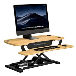 power pro electric height-adjustable desk riser by versatables | usa manufactured | standing desk converter | sit to stand desktop with keyboard + mouse tray | 36"x 24" | black