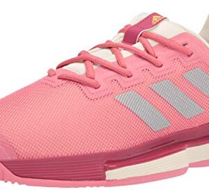 adidas Women's Solematch Bounce Tennis Shoe, Hazy Rose/Silver Metallic/Acid Orange, 11