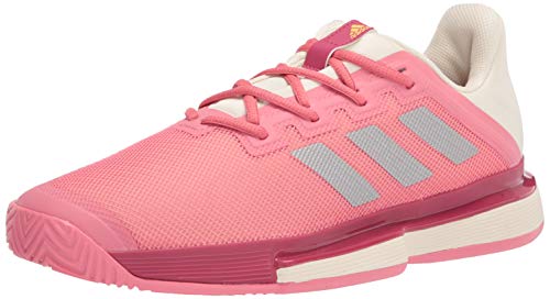 adidas Women's Solematch Bounce Tennis Shoe, Hazy Rose/Silver Metallic/Acid Orange, 11