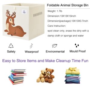 CLCROBD Foldable Animal Cube Storage Bins Fabric Toy Box/Chest/Organizer for Toddler/Kids Nursery, Playroom, 13 inch (Deer)